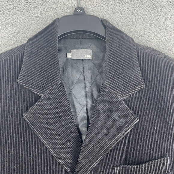 H&M brown corduroy three button long coat pockets men’s 38 medium collar jacket - Picture 10 of 14